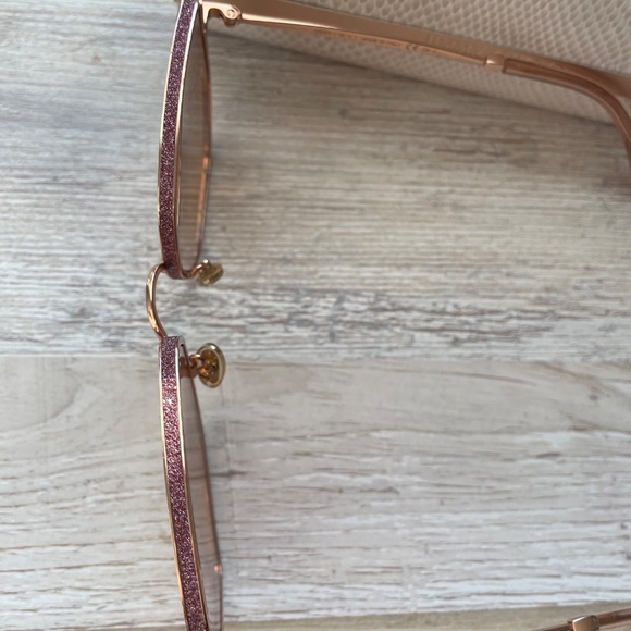 WORN ONCE! JIMMY CHOO Aline Gold Pink Rectangle Glitter Sunglasses - Picture 6 of 15